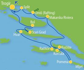 Aktiv-Kreuzfahrt in Süd-Dalmatien mit MS Aneta - Karte