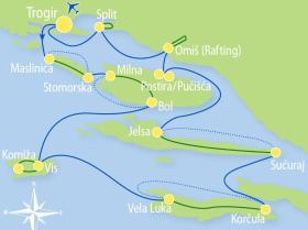 Dalmatiens Inseln mit Rad und Schiff - Karte