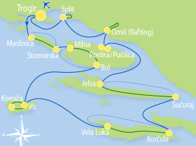 Inselhüpfen in Kroatien mit MS Mirabela - Karte