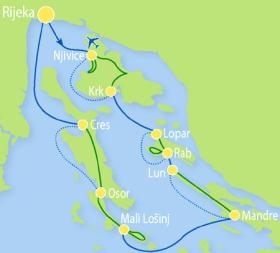 Island hopping in Croatia - map