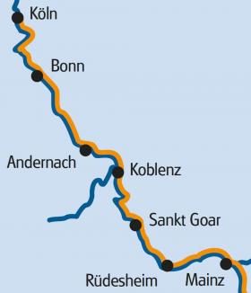 Rhine river by boat and bike  - map