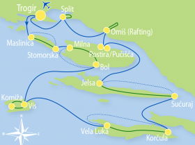 Island hopping in Croatia from Trogir - map