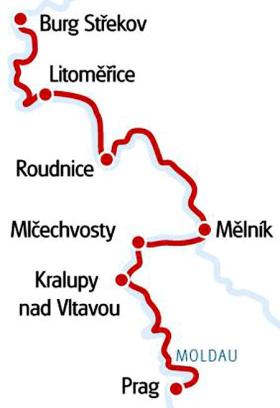 Vltava & Elbe by boat & bike - map